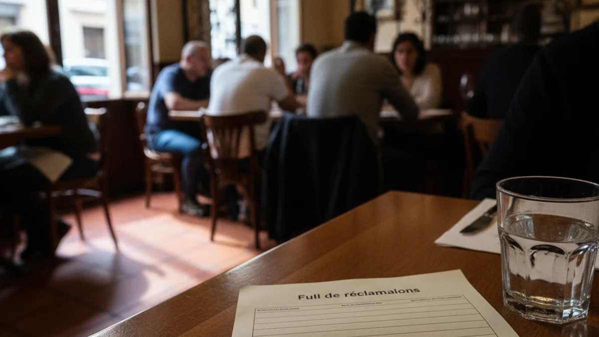 Imatge genèrica d'un full de reclamacions sobre la taula d'un restaurant.