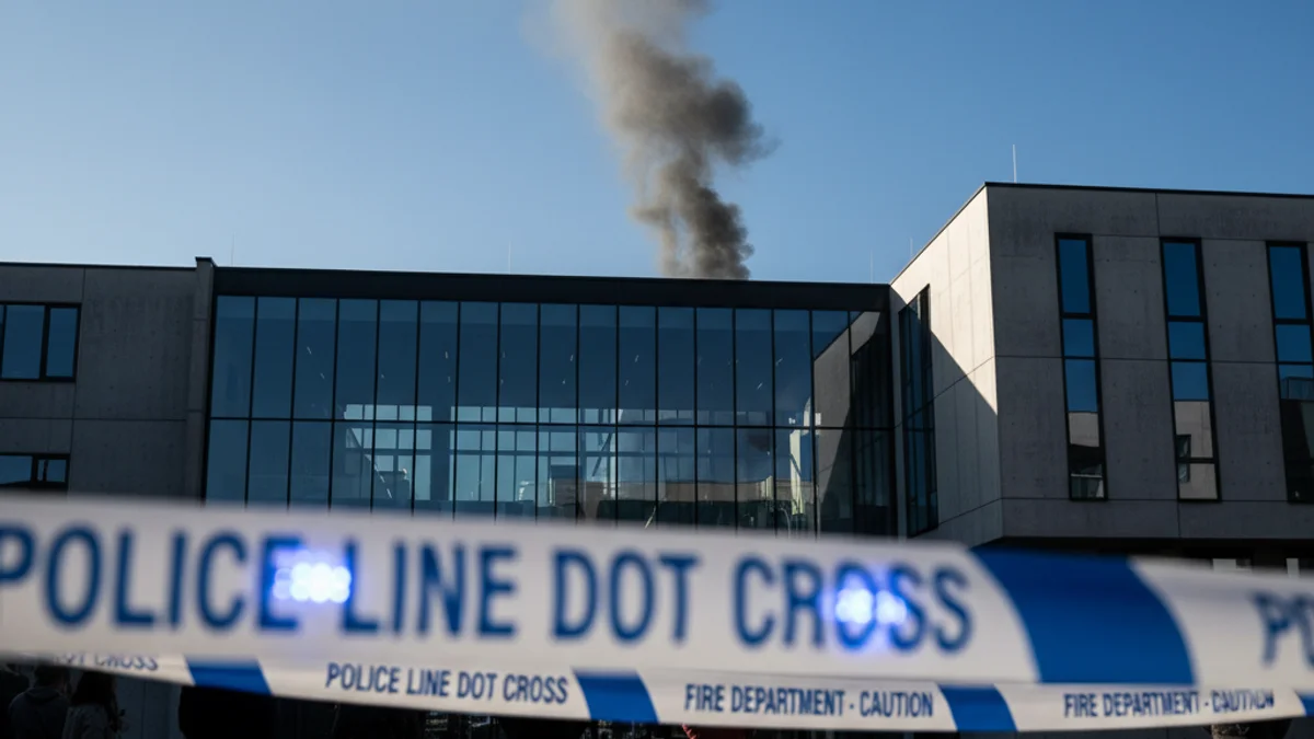 Imatge genèrica d'un cordó policial davant d'un edifici públic després d'un incident.