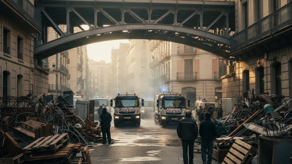 Imatge genèrica d'un operatiu policial de matinada en una zona urbana amb llums d'emergència.