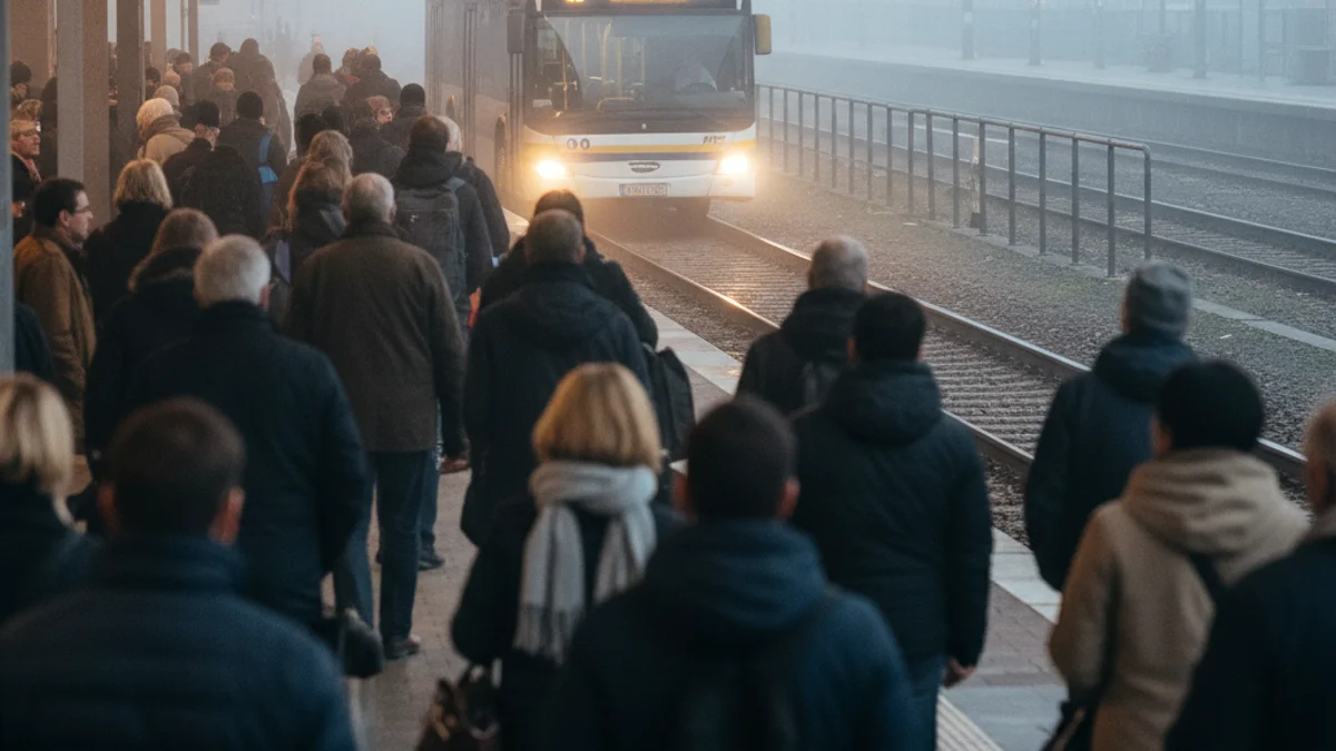 Imagen genérica de usuarios esperando transporte alternativo en una estación de tren durante unas obras de mantenimiento.