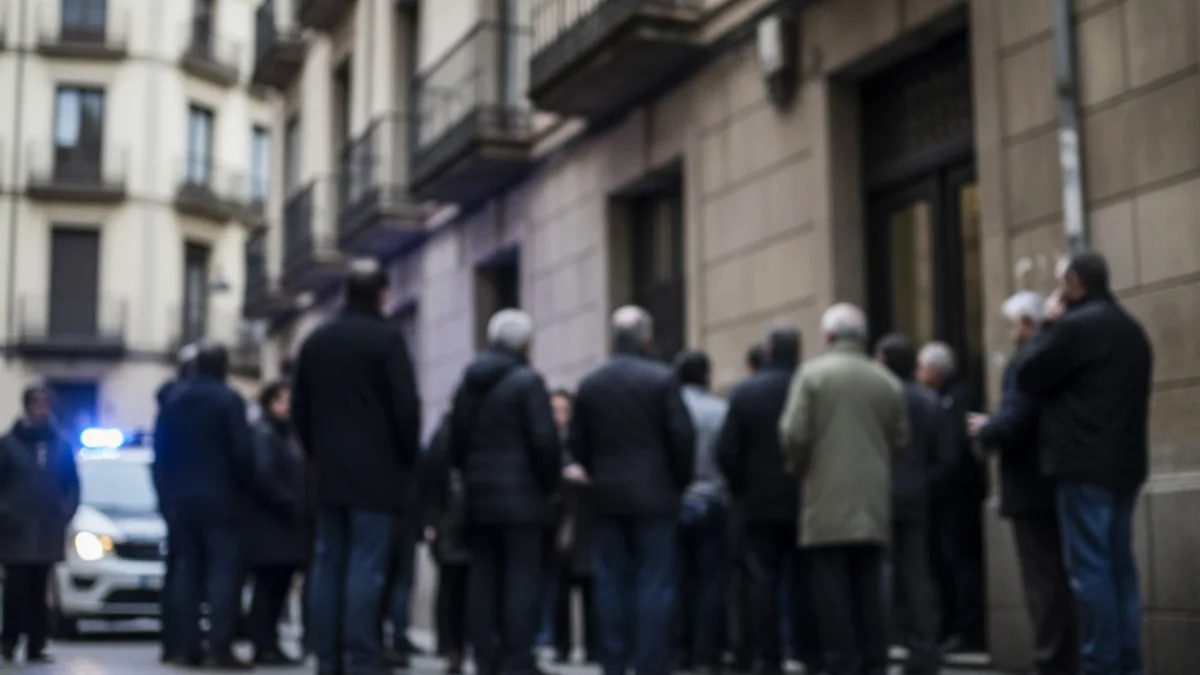 Generic image of a group of people gathered in front of a building during an eviction.