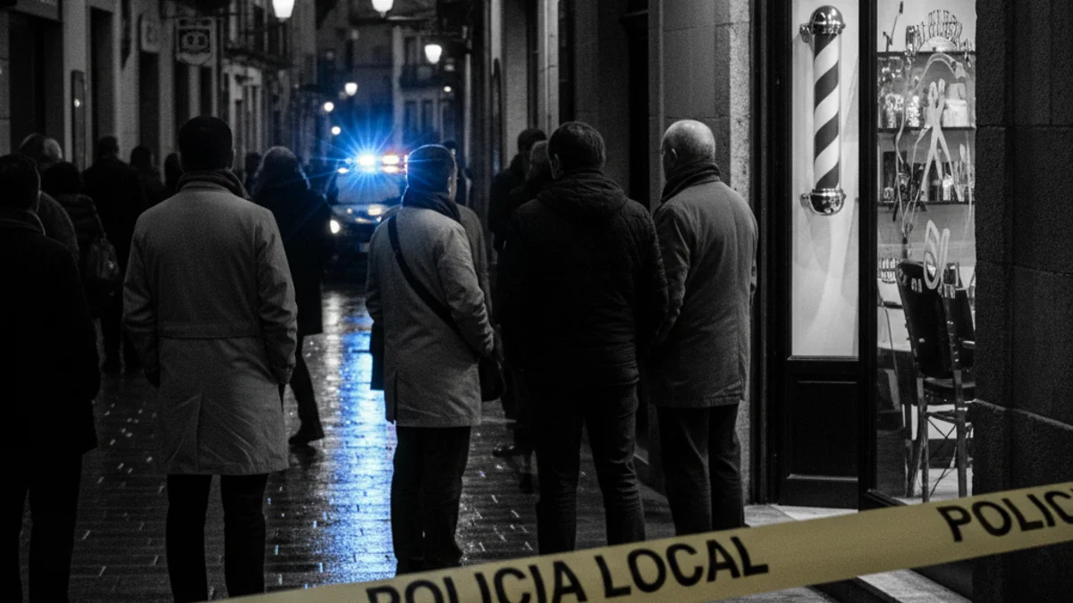 Imagen genérica de una calle con luces policiales azules frente a un establecimiento comercial durante una inspección.
