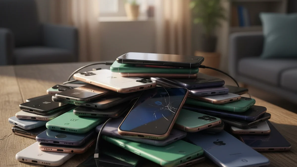 Imagen genérica de varios teléfonos móviles recuperados sobre una mesa.