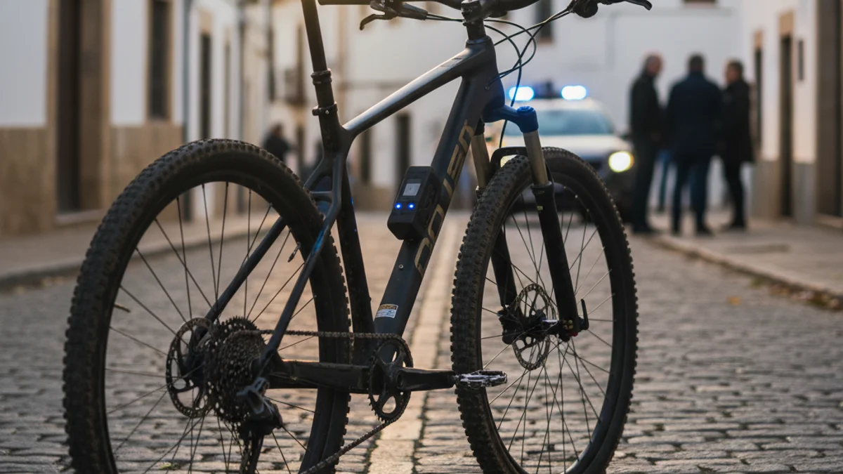 Generic image of a high-end mountain bike parked on a street illuminated by police lights.