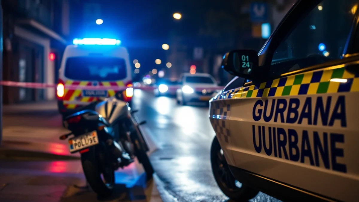 Imatge genèrica d'un control policial nocturn amb una motocicleta aturada.