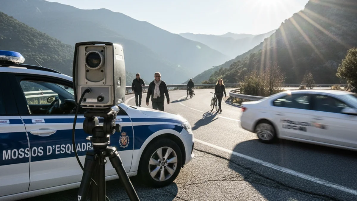 Imatge genèrica d'un control de velocitat en una carretera de muntanya.