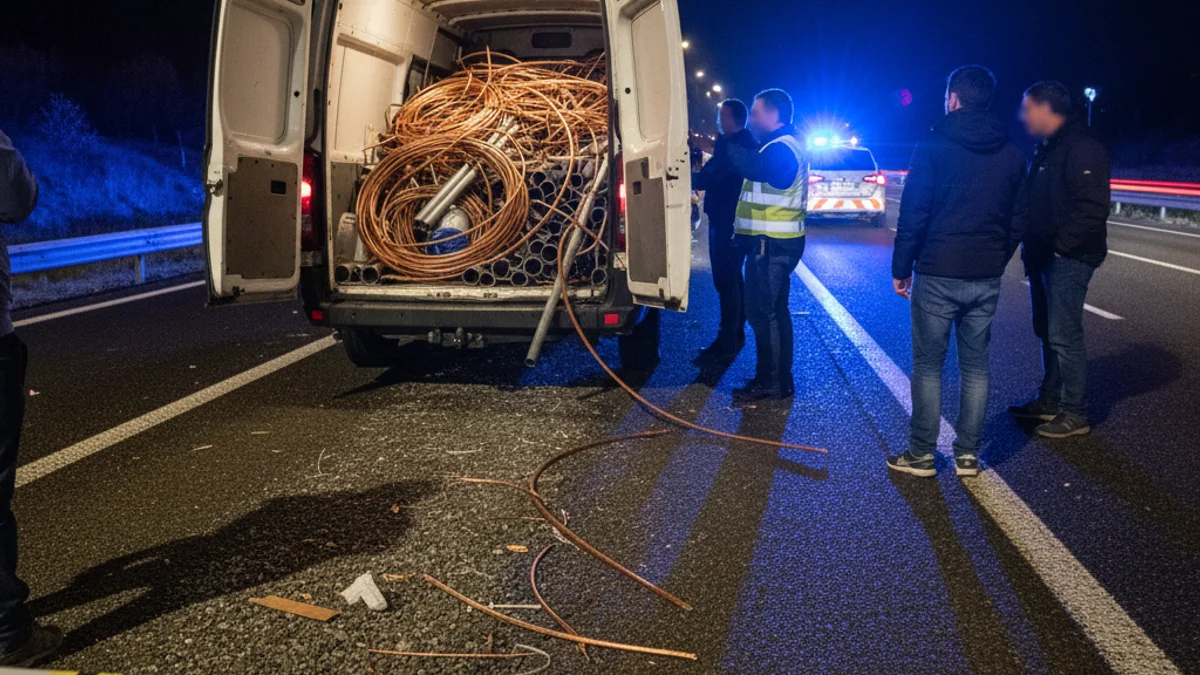 Generic image of a van stopped on the highway with seized copper material inside.