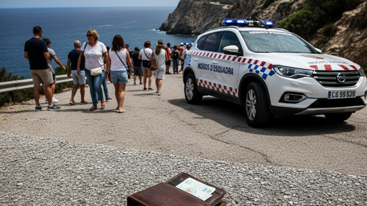 Imagen genérica de un vehículo de los Mossos d'Esquadra en una carretera secundaria con las luces de emergencia activadas.