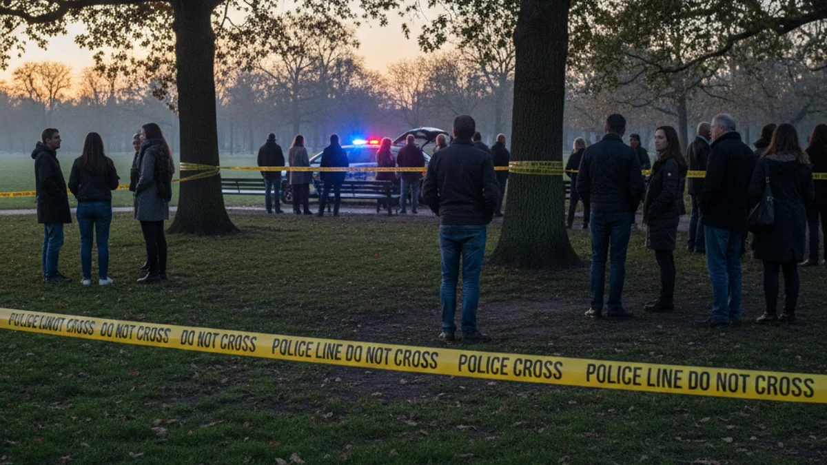 Imatge genèrica d'un cordó policial en un parc públic durant el vespre.