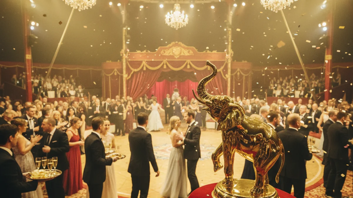 Imatge genèrica de l'interior d'una gran carpa de circ il·luminada per a una gala de premis.