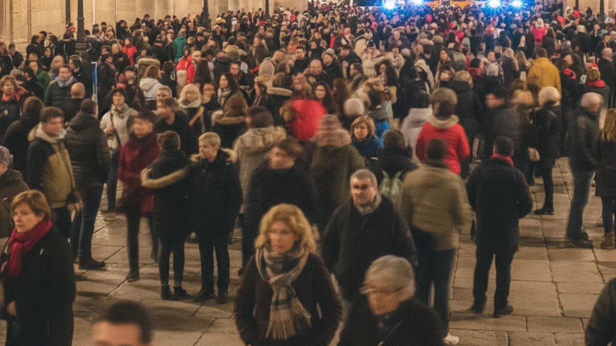 Imatge genèrica d'una concentració de persones en una plaça cèntrica d'una ciutat.