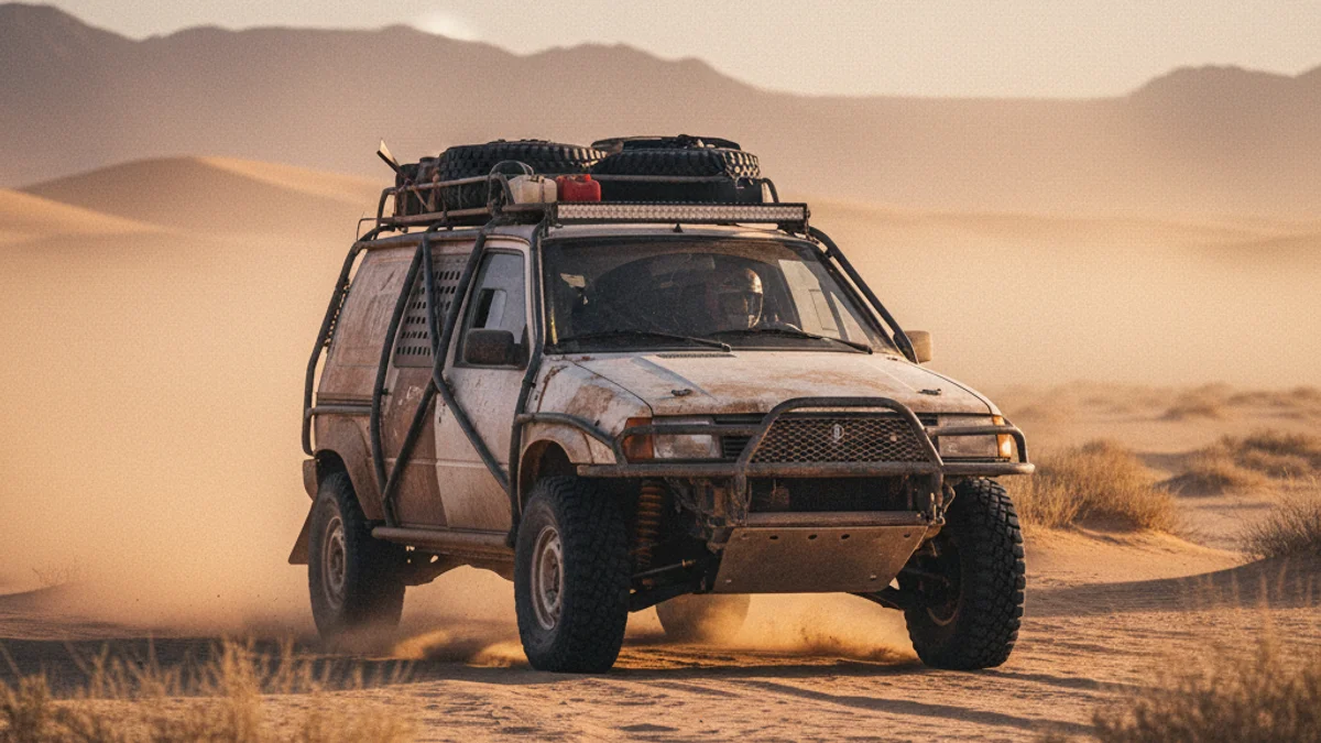 Generic image of an old van prepared for a desert raid.