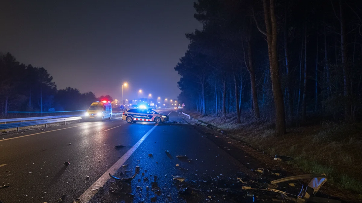 Imatge genèrica de llums d'emergència en una carretera durant la nit.
