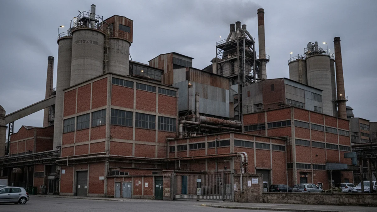 Imatge genèrica de l'exterior d'una planta industrial durant el capvespre.