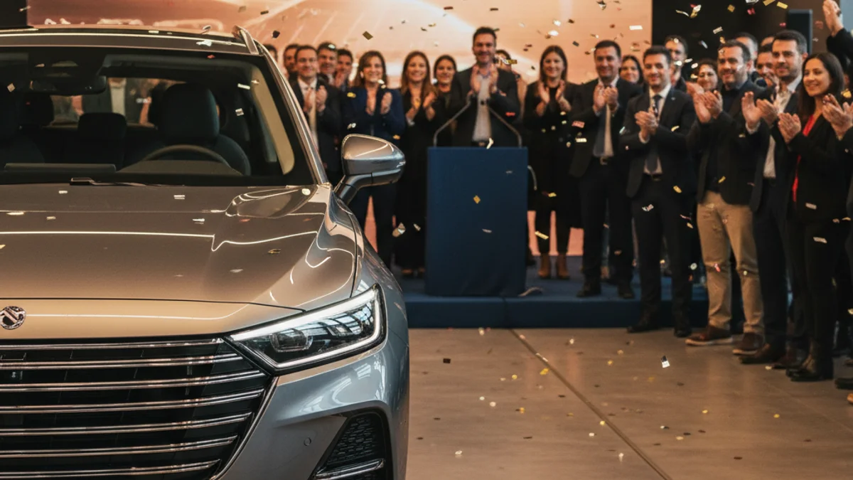 Imatge genèrica de l'interior d'un concessionari de cotxes modern amb un vehicle SUV en primer pla.