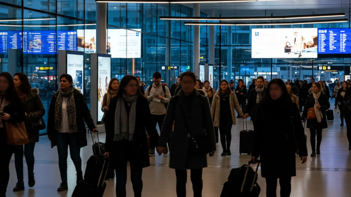 Imatge genèrica de viatgers amb maletes en una terminal de transport.