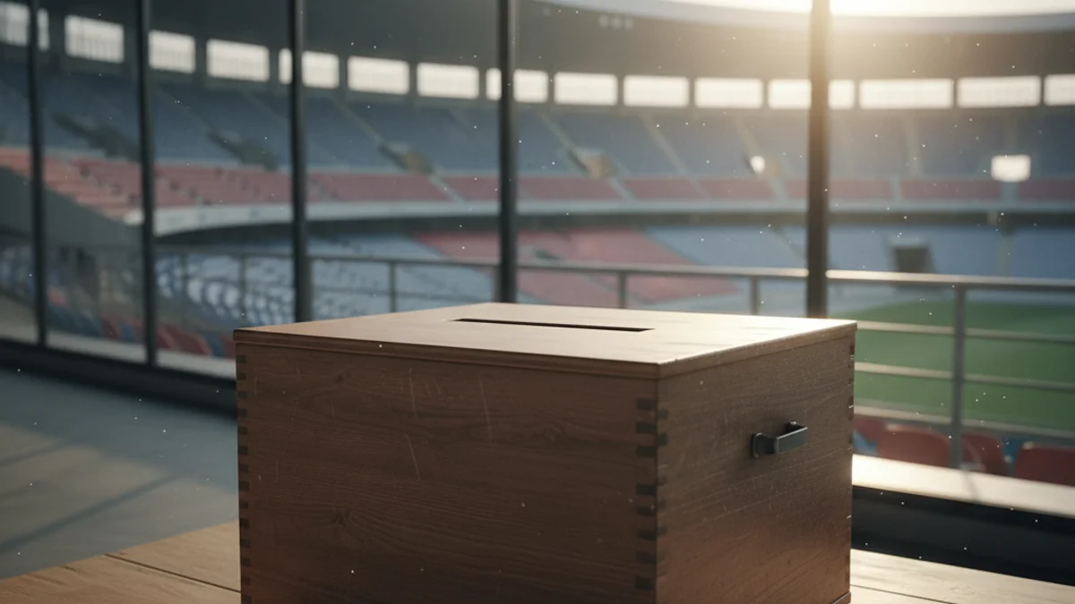 Generic image of a ballot box in a sports arena during an election day.