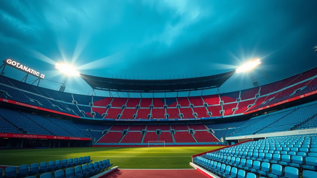 Imatge genèrica de les graderies buides d'un estadi de futbol amb els colors blau i grana.