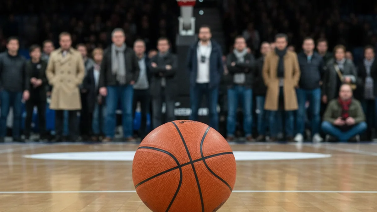 Imagen genérica de un balón de baloncesto en una cancha polideportiva.