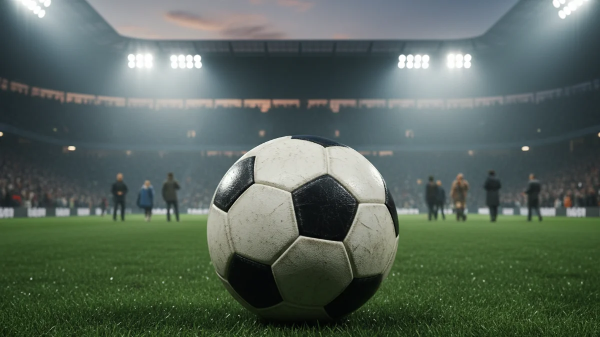 Imatge genèrica d'una pilota de futbol sobre la gespa d'un camp sota els focus.