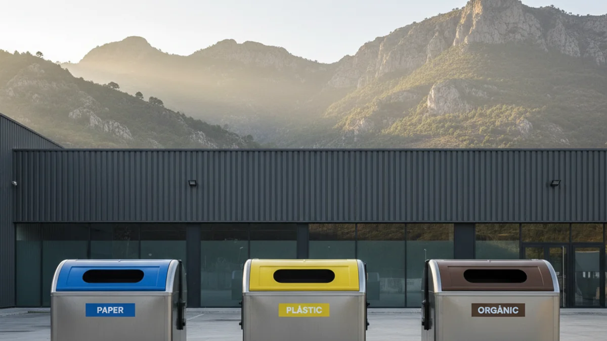 Imatge genèrica d'uns contenidors de reciclatge en un polígon industrial.