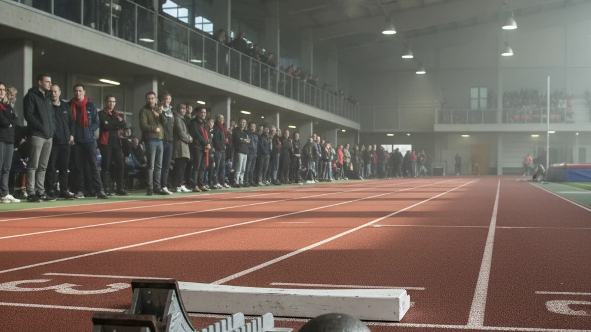 Imatge genèrica d'una pista d'atletisme coberta amb equipament esportiu.