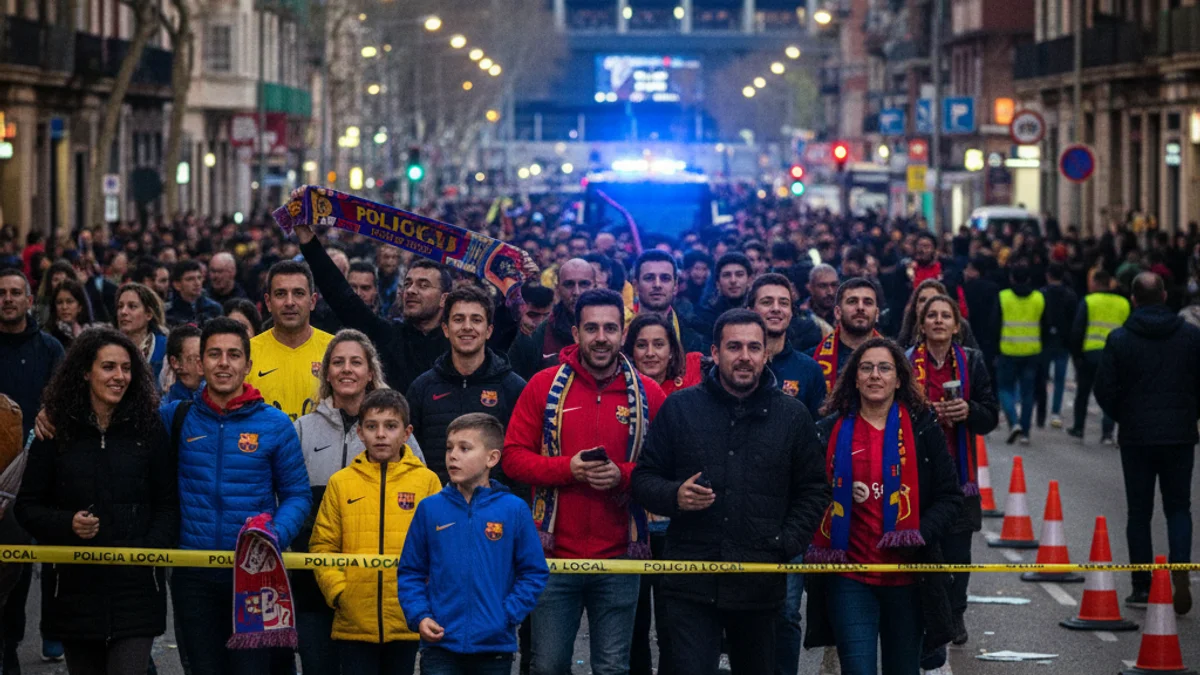 Generic image of a crowd of fans walking towards a football stadium on a match day.