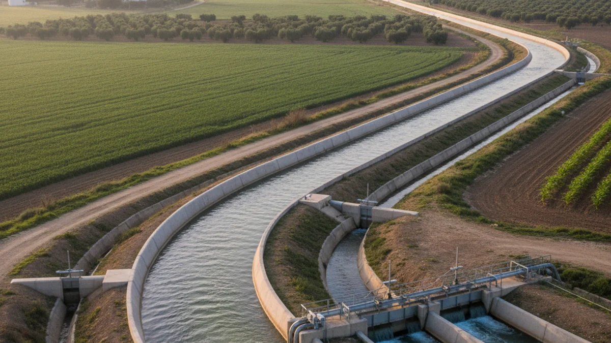 Generic image of an irrigation canal crossing agricultural fields.