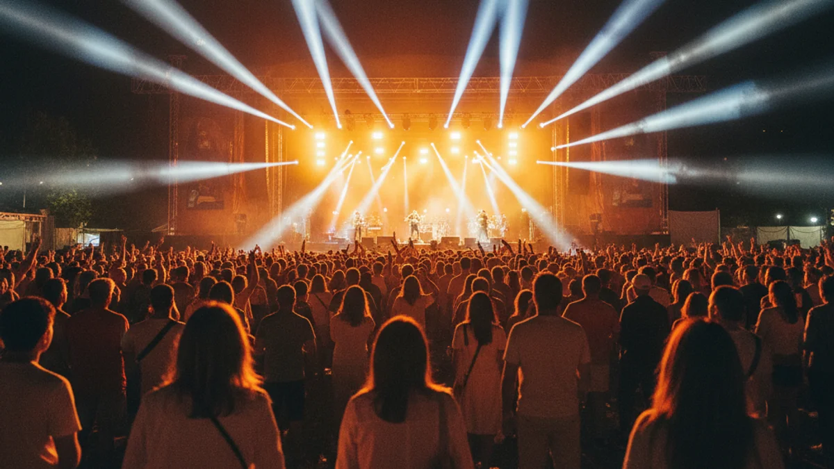 Imagen genérica de una multitud disfrutando de un concierto al aire libre durante la noche.