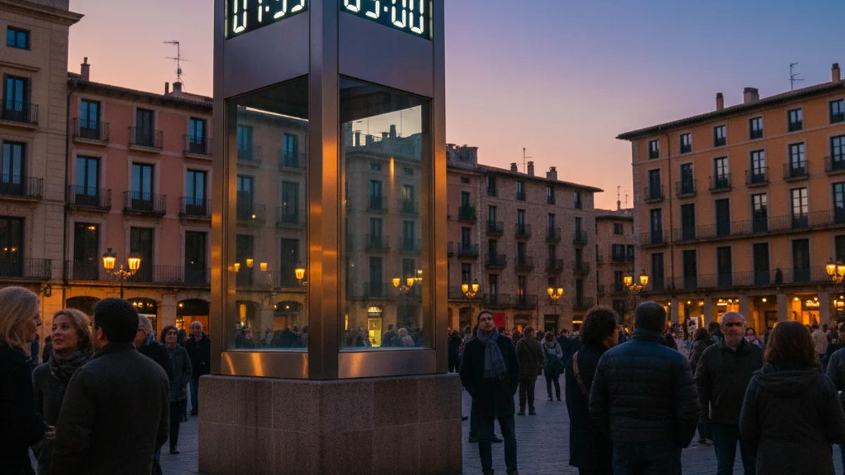Imatge genèrica d'un rellotge digital en una plaça pública durant el capvespre.