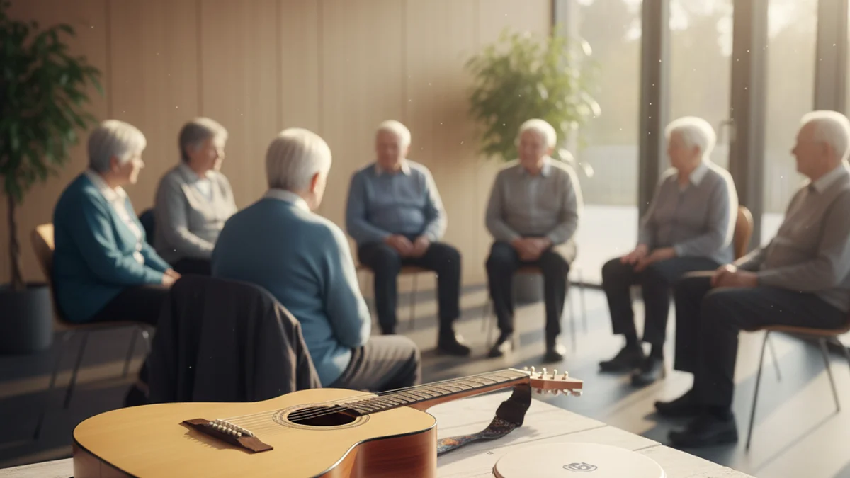 Imagen genérica de instrumentos musicales en una sala de terapia para personas mayores.