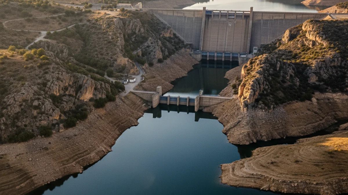 Imatge genèrica de l'embassament de Mequinensa amb nivells d'aigua visibles.