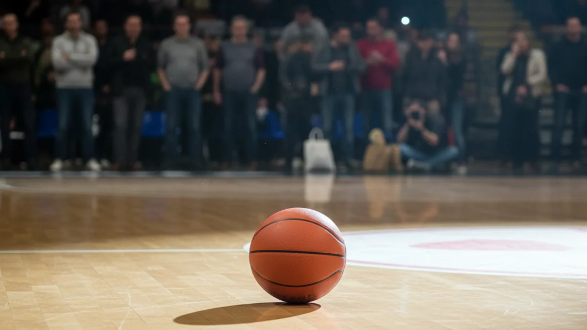 Imagen genérica de un balón de baloncesto sobre el parqué de un pabellón deportivo.