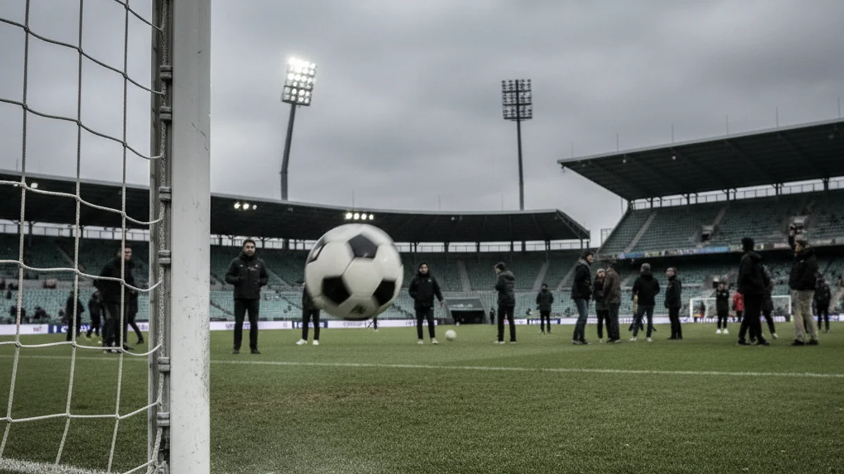 Imatge genèrica d'una pilota de futbol impactant contra el pal de la porteria.