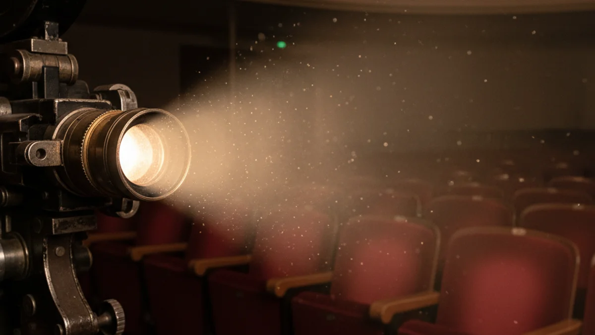 Imagen genérica del interior de una sala de cine con butacas rojas y el haz de luz del proyector.