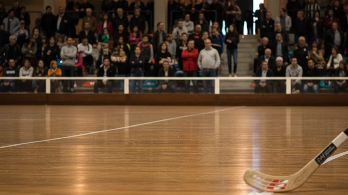 Imatge genèrica d'una pista d'hoquei patins amb una pilota i un estic.