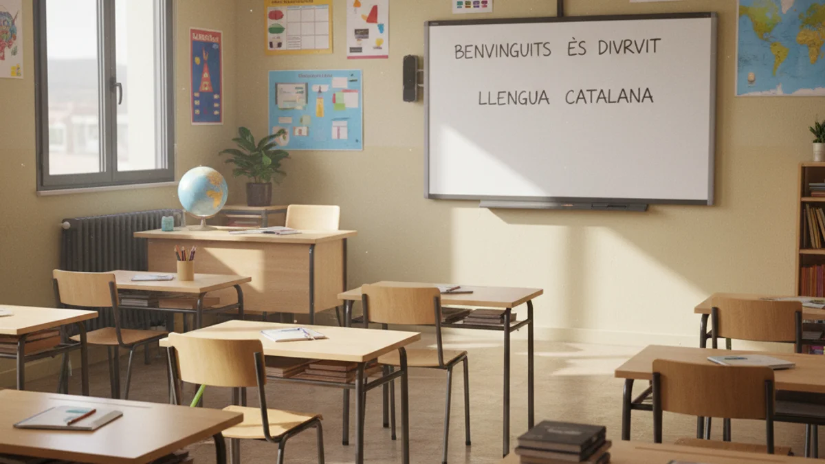 Imatge genèrica d'una aula de formació preparada per a un curs d'idiomes.