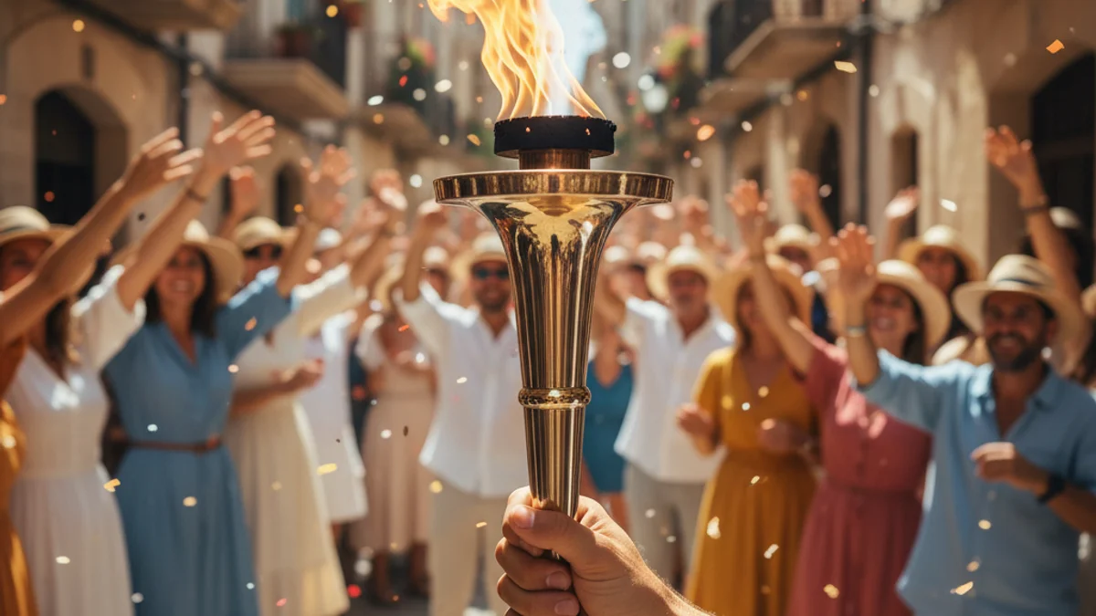 Imatge genèrica d'una flama encesa durant una cursa de relleus cultural pels carrers d'una ciutat.