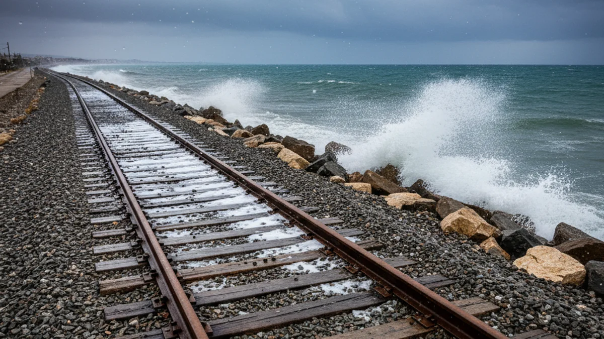 Imatge genèrica de les vies del tren de la línia R1 vora el mar al Maresme.