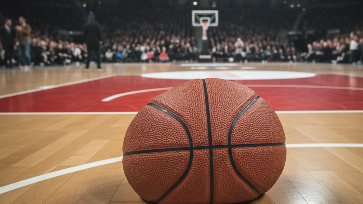 Imagen genérica de un balón de baloncesto sobre el parqué de un pabellón.
