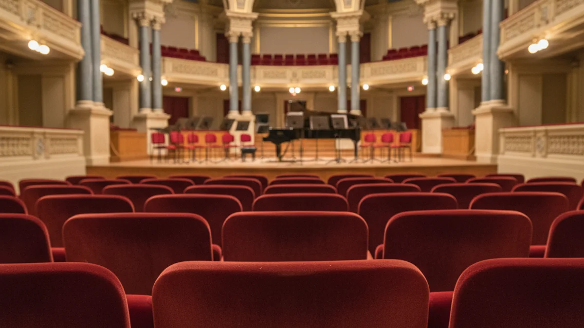 Imagen genérica de una sala de conciertos preparada para un recital de música clásica.