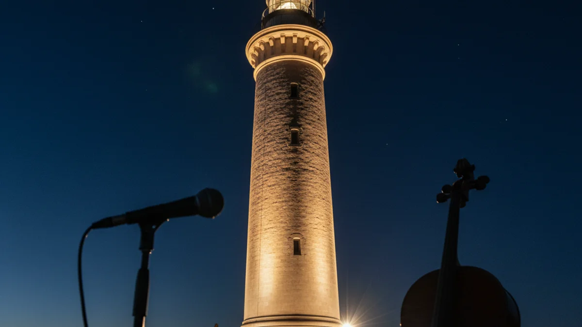 Generic image of the Calella Lighthouse illuminated during a summer night.