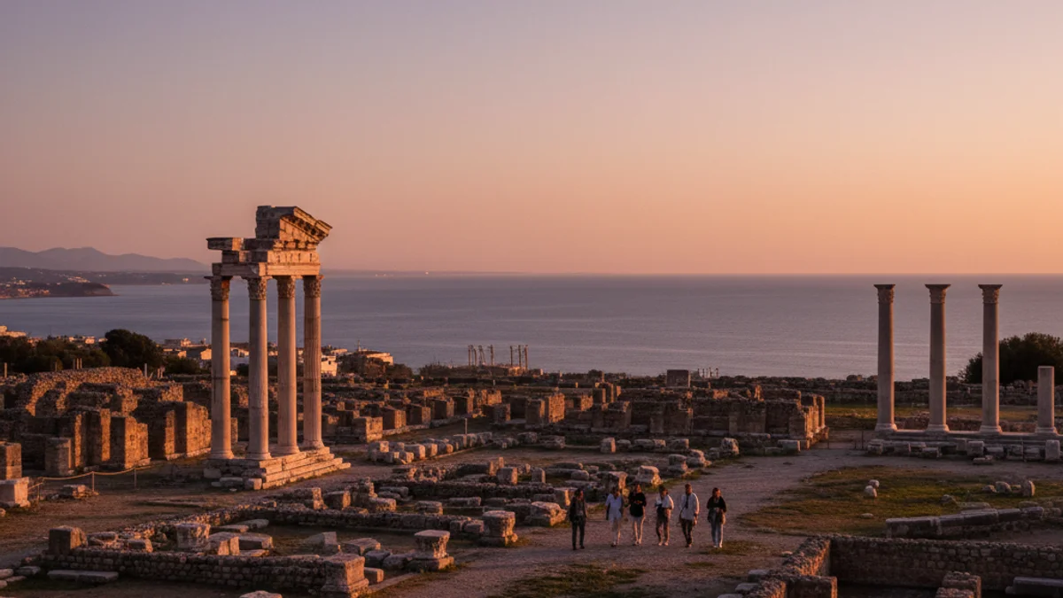 Imagen genérica del Foro Romano de Empúries durante el atardecer.