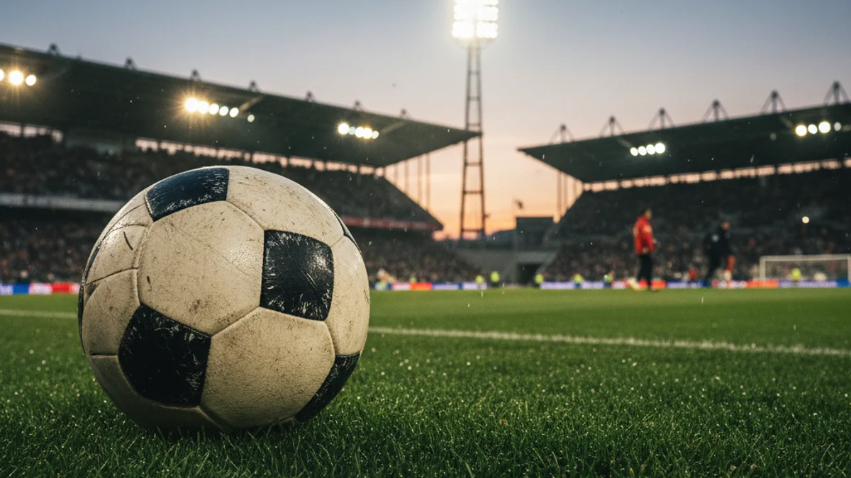 Imagen genérica de un balón de fútbol sobre el césped de un estadio bajo los focos.