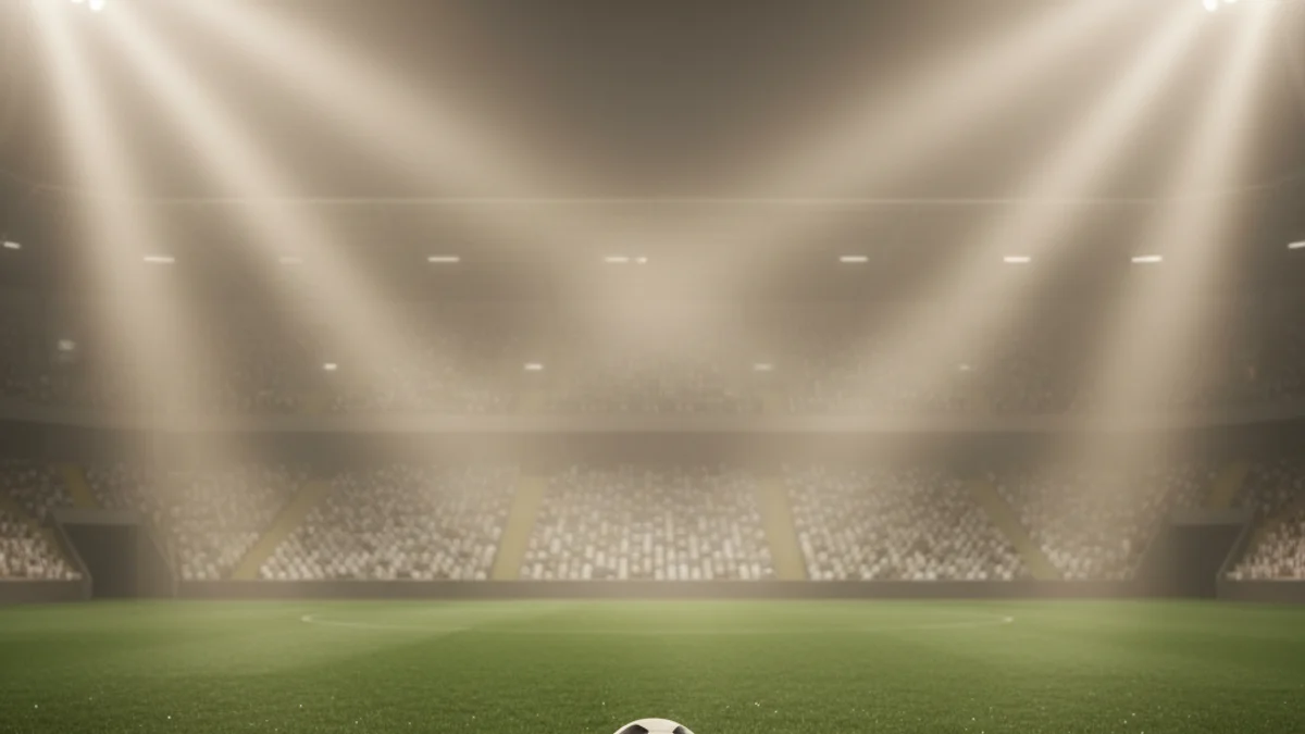 Imatge genèrica d'una pilota de futbol sobre la gespa d'un estadi sota els focus.