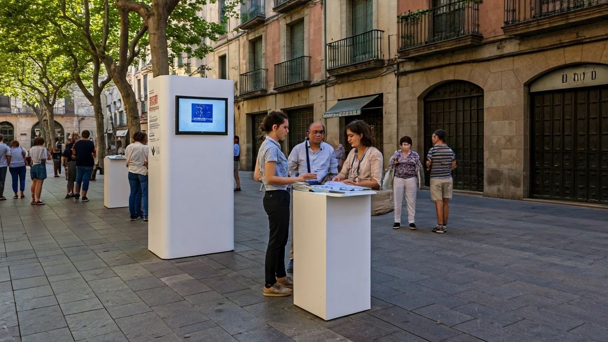 Generic image of a government information point in a public square.