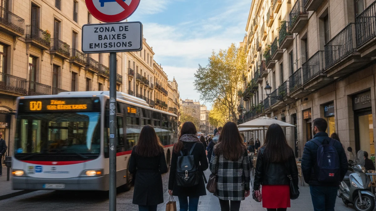 Imatge genèrica d'un senyal de trànsit de Zona de Baixes Emissions en un carrer urbà.