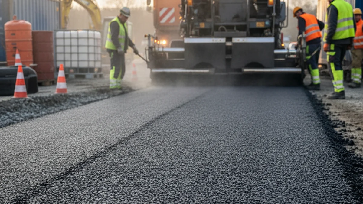 Generic image of road paving works with fresh asphalt.