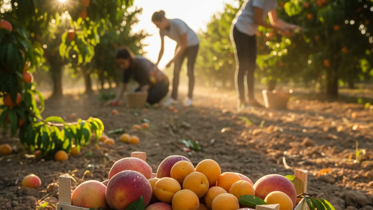 Imagen genérica de una explotación de fruta de hueso en un entorno rural.