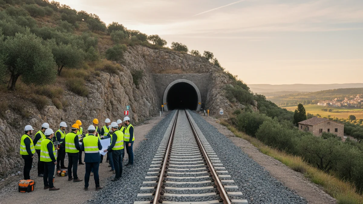 Imatge genèrica d'unes vies de tren travessant un paisatge rural cap a un túnel.